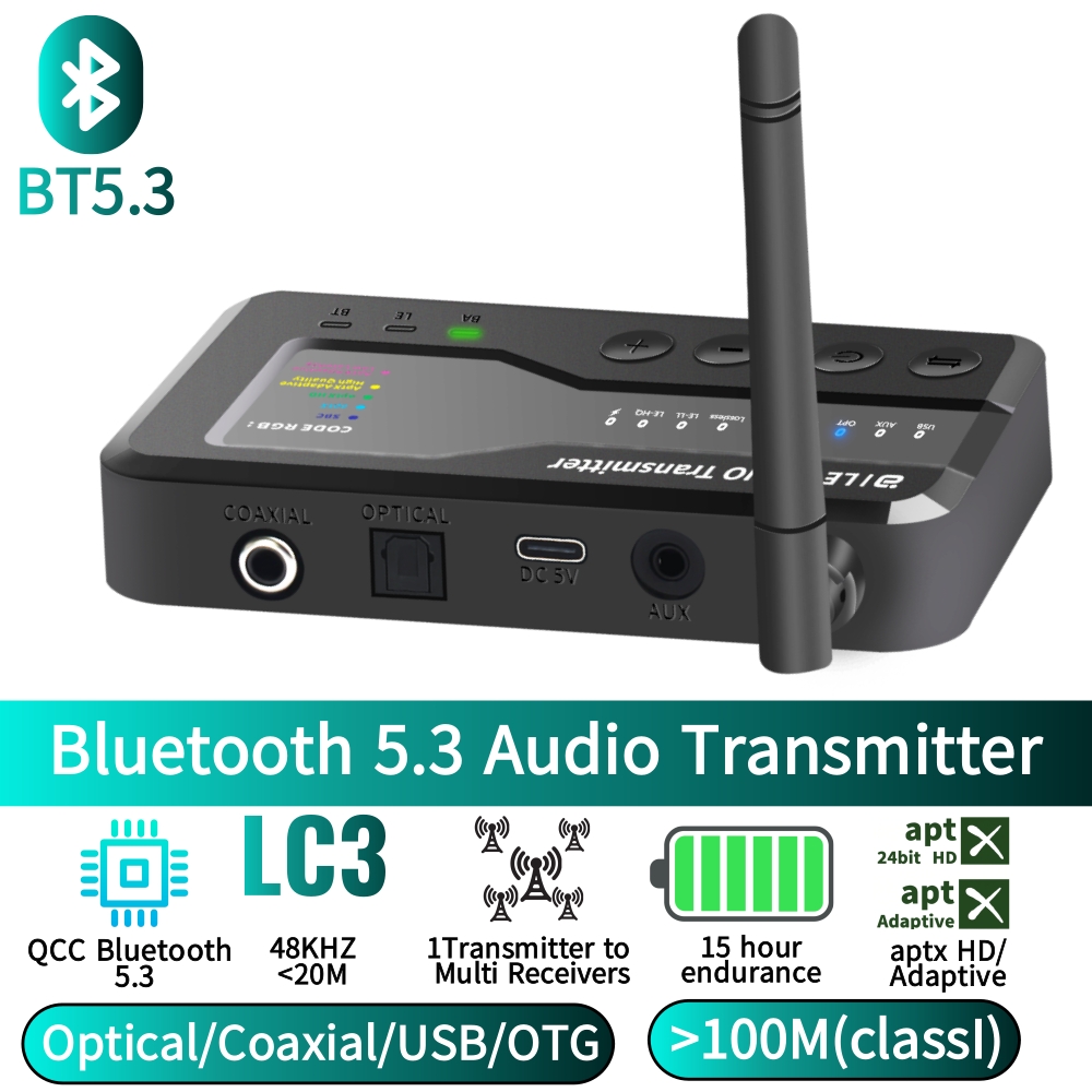 Bluetooth Adapter Receiver - Bluetooth 5.3 Audio Transmitter, 80M Distance,
